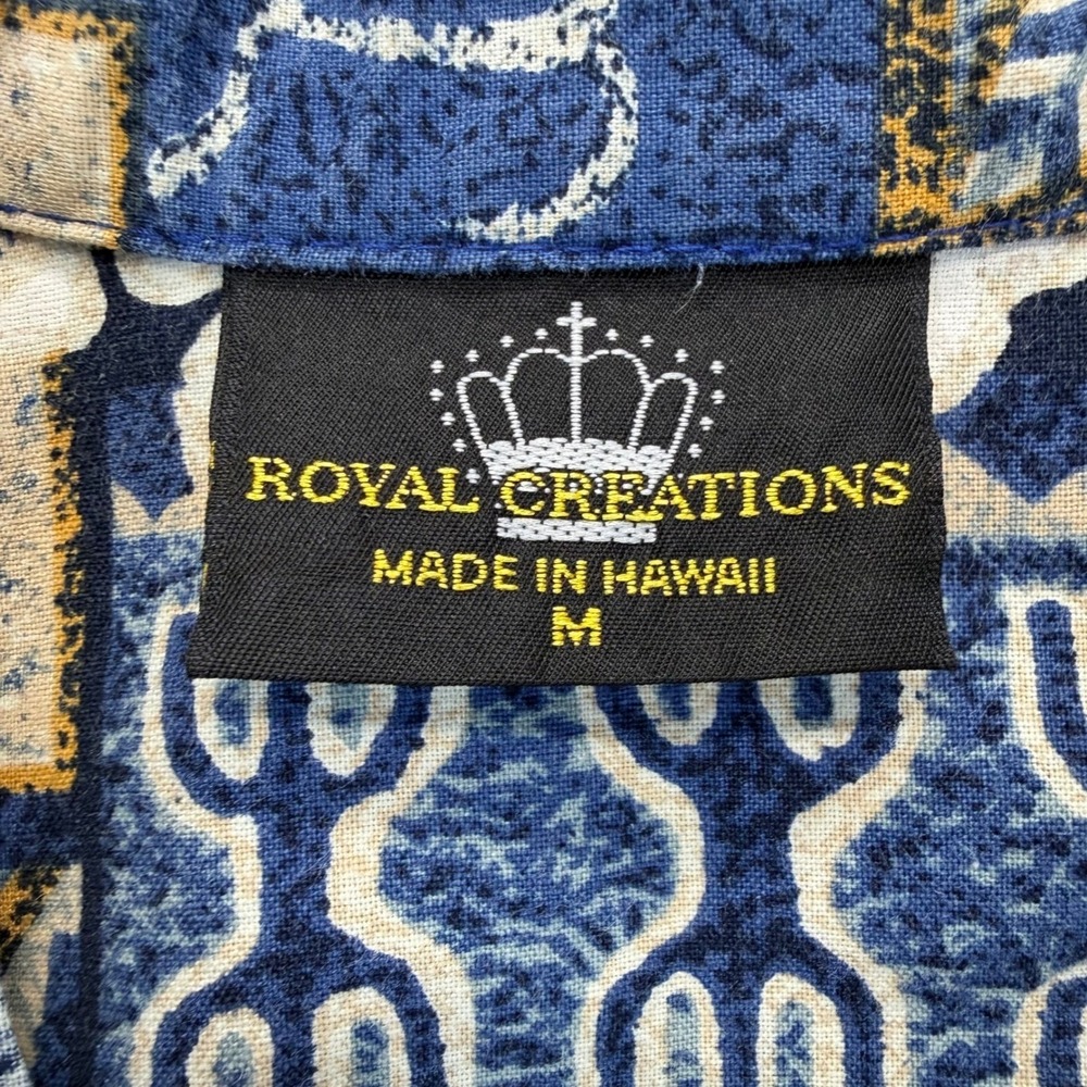 Royal Creations Shirt Mens M Blue Hibiscus Aloha Hawaiian Cotton Coconut Button - Picture 9 of 10